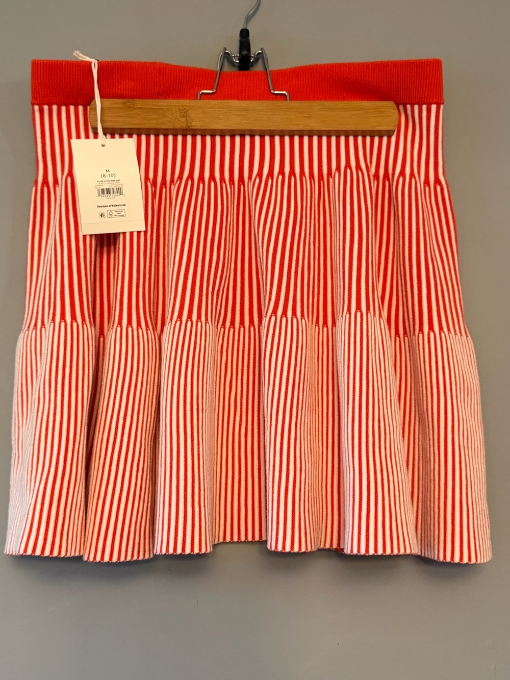 Red and White Striped Pleated Mini Skirt